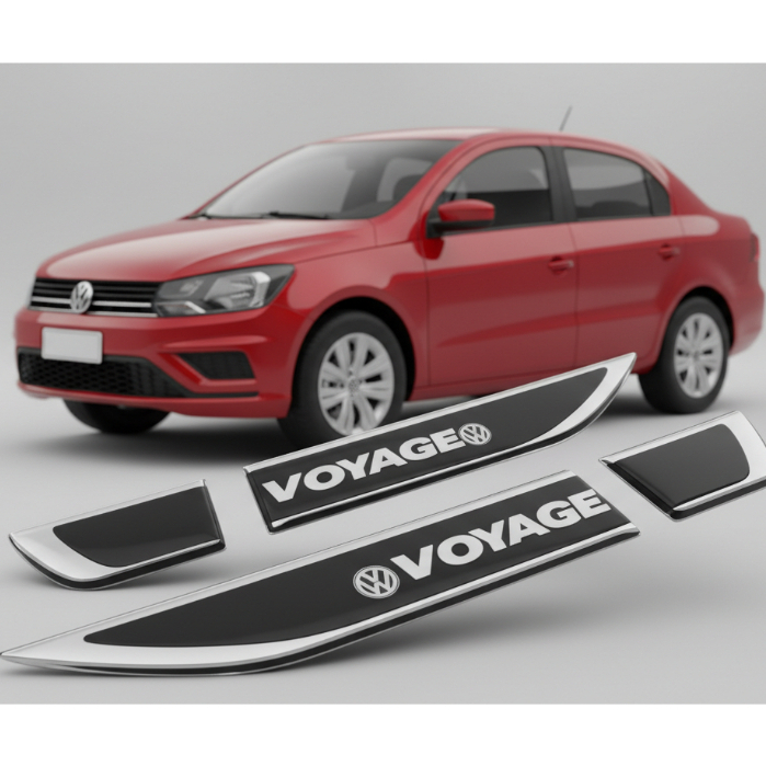 Par Aplique Emblema Adesivo Lateral Resinado Voyage Cromado Com Logo Volkswagen