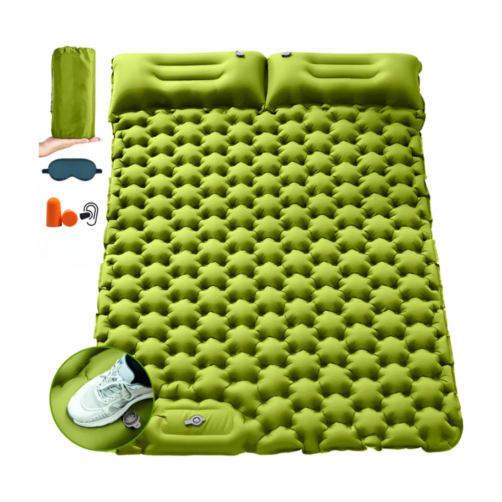 Colchão Inflável Casal Automático Camping Com Bomba De Pé Embutida Travesseiro 10cm