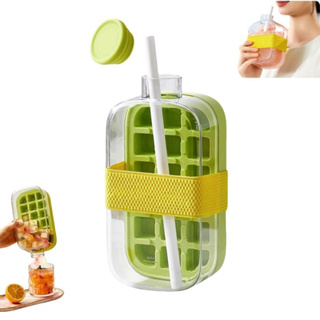 Garrafa Forma de Gelo Copo 2 em 1 com Canudo Bandeja de Gelo com Tampa Molde de Cubos de Gelo em Oferta na Shopee