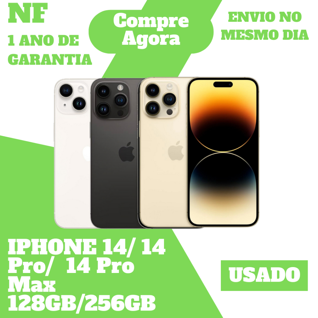 Usado: iPhone 14/14 Pro/14 Pro Max • 128GB/256GB/512GB/1TB • Original • 1 Ano de Garantia