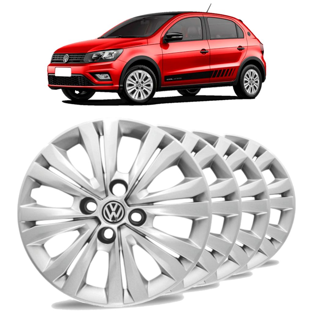 Jogo 4 Calota Aro 14 Volkswagen Gol Saveiro Voyage G4 G5 G6 G7 Kit Carlota Vw Com Emblemas Resinados Todos Os Anos
