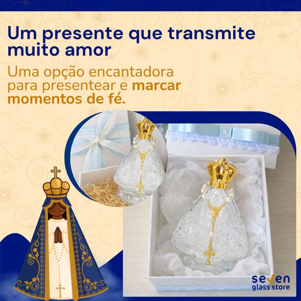 Kit 20 Vidros Santinha 120ml Nossa Senhora Coroa + Mini Terço e Coroa Metalizada — imagem 2 de 2