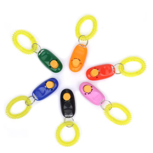 Clicker de Treinamento para Cães com Alça de Pulso – Ferramenta Profissional de Adestramento em Cores Aleatórias (Preto