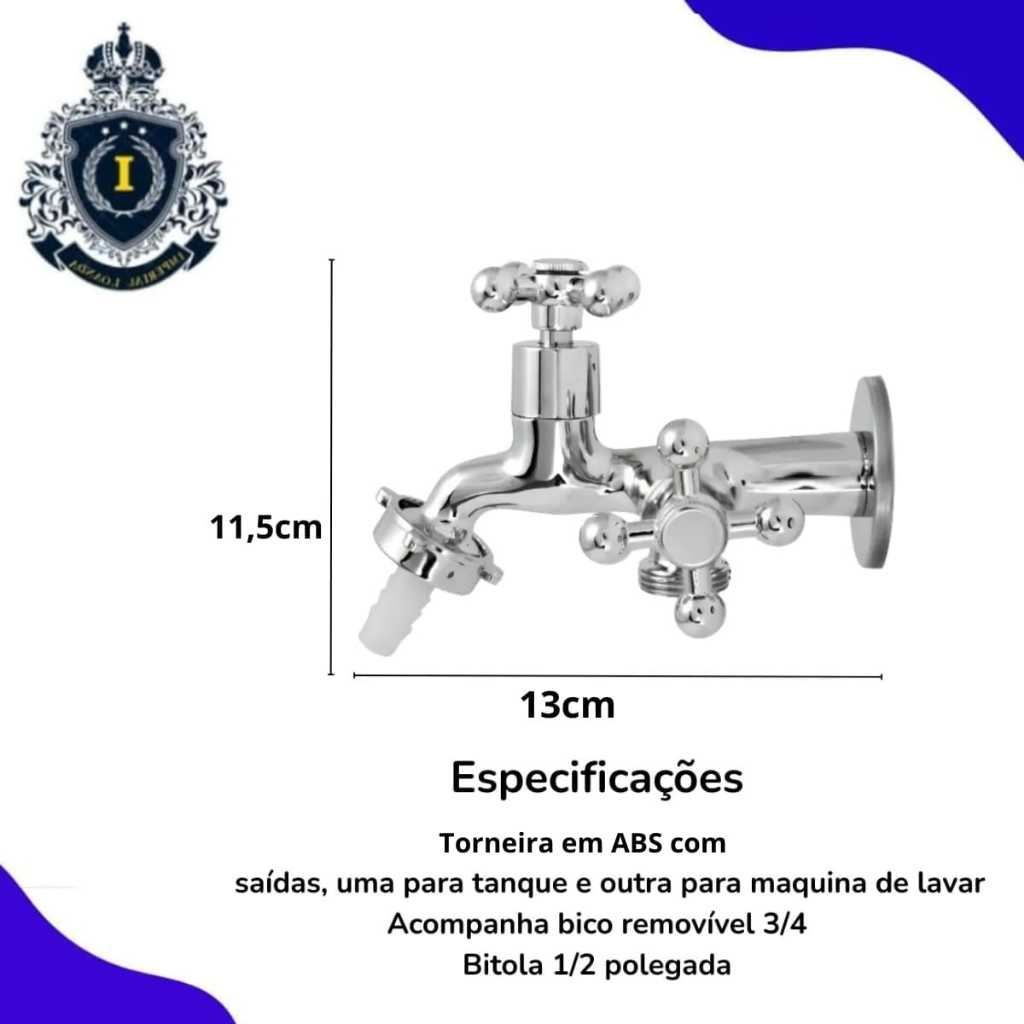 Torneira Tanque Maquina Lavar 2 Saídas Abs Cromado 1/4v