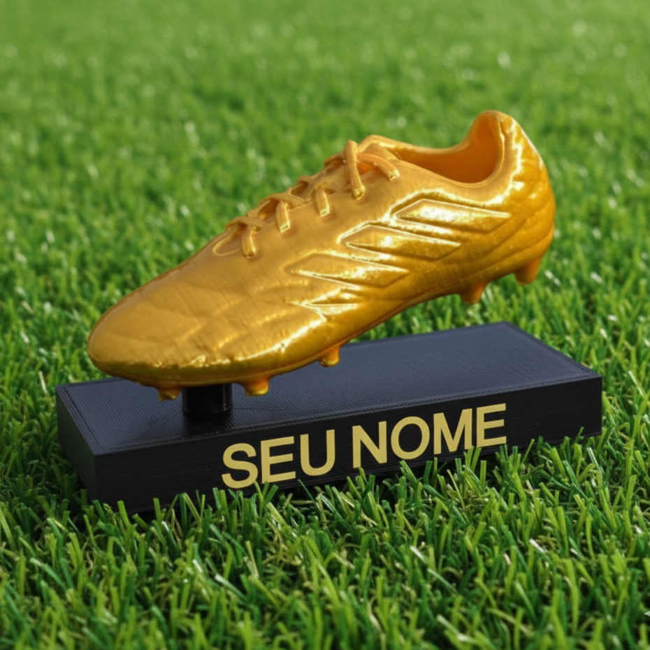 Chuteira de Ouro Personalizada com Nome | Troféu Decorativo Futebol Premium | Estatueta Exclusiva