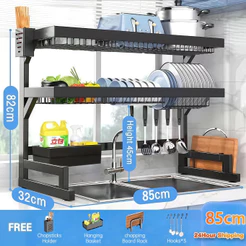 105cm Escorredor de louças metálico escorredor à prova escorredor multifuncional para pia Kitchen Rack Aço Organizador