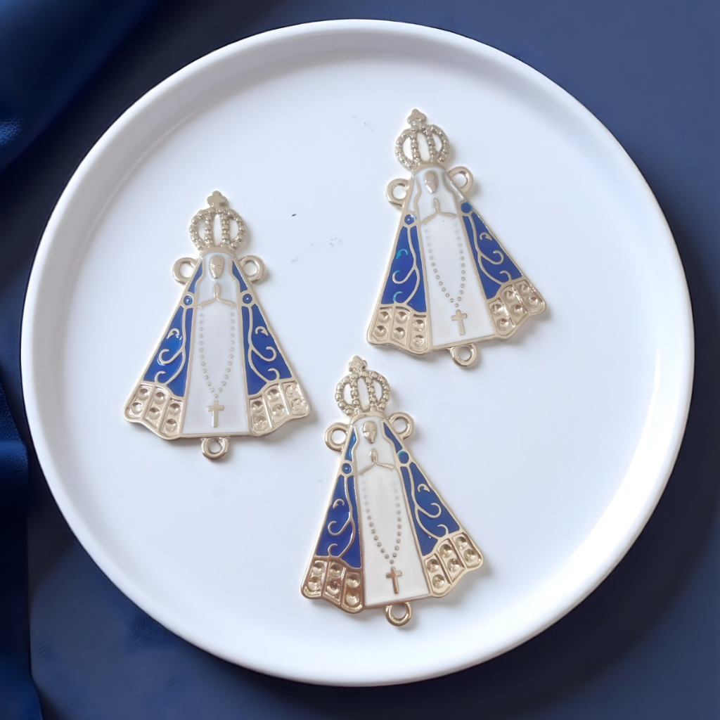 Entremeio Níquel Nossa Senhora Aparecida Brilhante Para Fazer Terço Banho Envernizado Resinado Kit