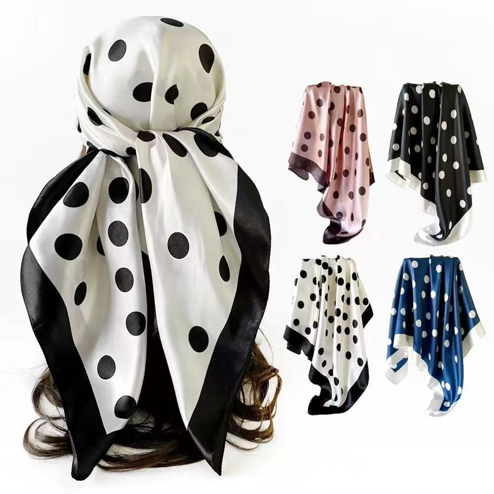 Lenço grande de seda com estampa de bolinhas, 90x90 cm, lenço de praia, luxuoso e confortável, pode ser usado como xale. em Oferta na Shopee