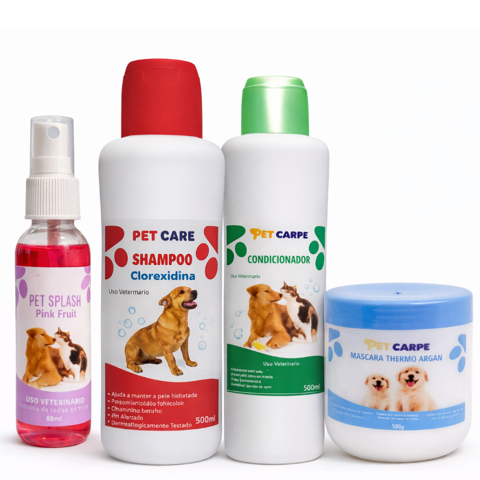 Kit  Banho Pet Clorexidina 4 Itens - Pet  Carpe pets de todas as raças