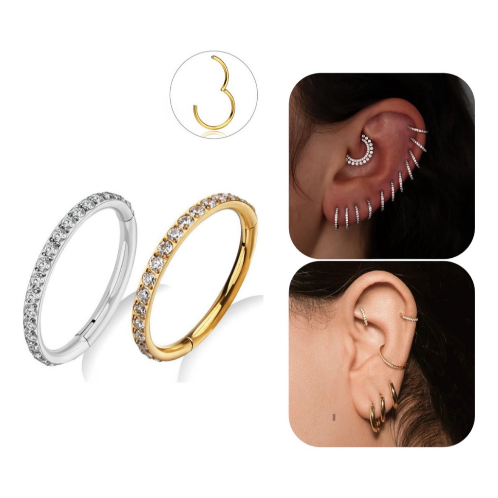 Piercing Titânio Argola Click Cravejada Zircônias Brancas 6mm 8mm 10mm 12mm - Fácil Colocação em Oferta na Shopee