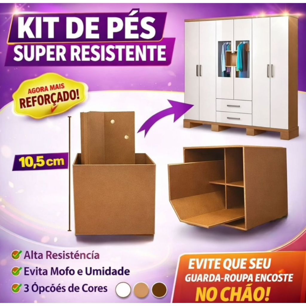 pe de armario, guarda roupa, comoda 70x70. kit 4/8/12/24un  Parafuso Grátis .(cod 04) em Oferta na Shopee