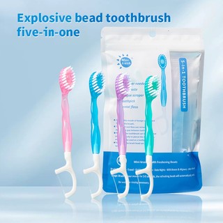 Escova de Dentes de Viagem Descartável 4 em 1 com Pasta em Grânulos e Fio Dental – Kit co…