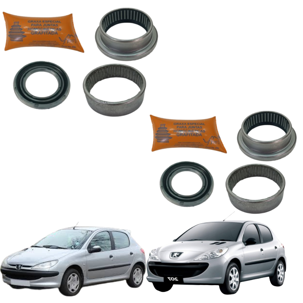 2 Kit's Rolamento Eixo Traseiro Peugeot 206 207 Com Barra 47mm