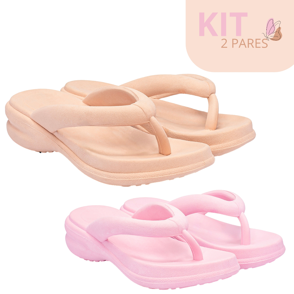 Kit Tamanco Chinelo Feminino Plataforma Ortopédico Macio