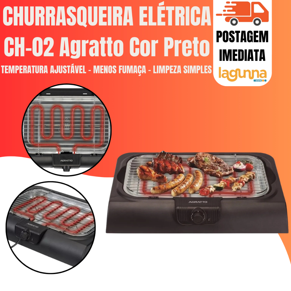 Churrasqueira Elétrica Ch-02 Agratto Cor Preto Preto 127v