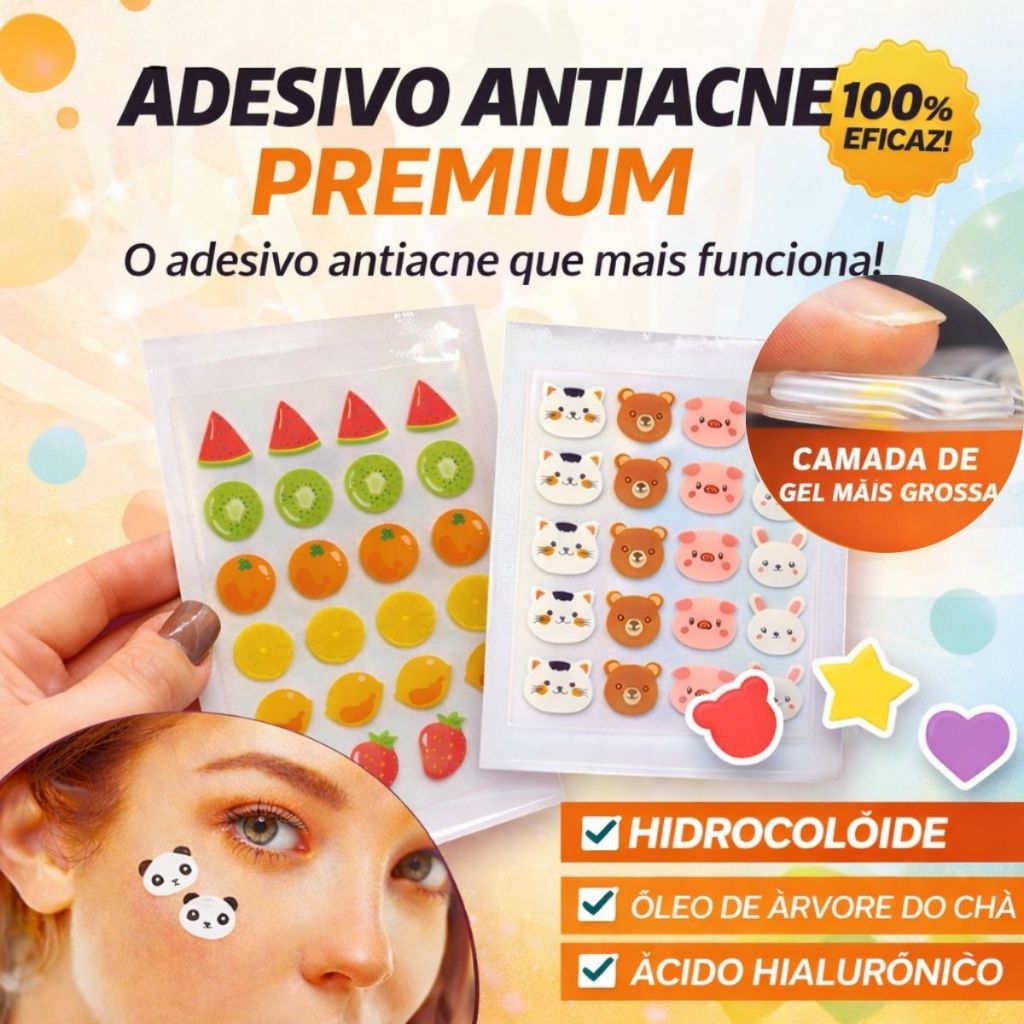 Adesivo Seca Espinha, AntiAcne, Hidrocoloide, Premium, Dia/Noite, Coloridos, Diversos modelos