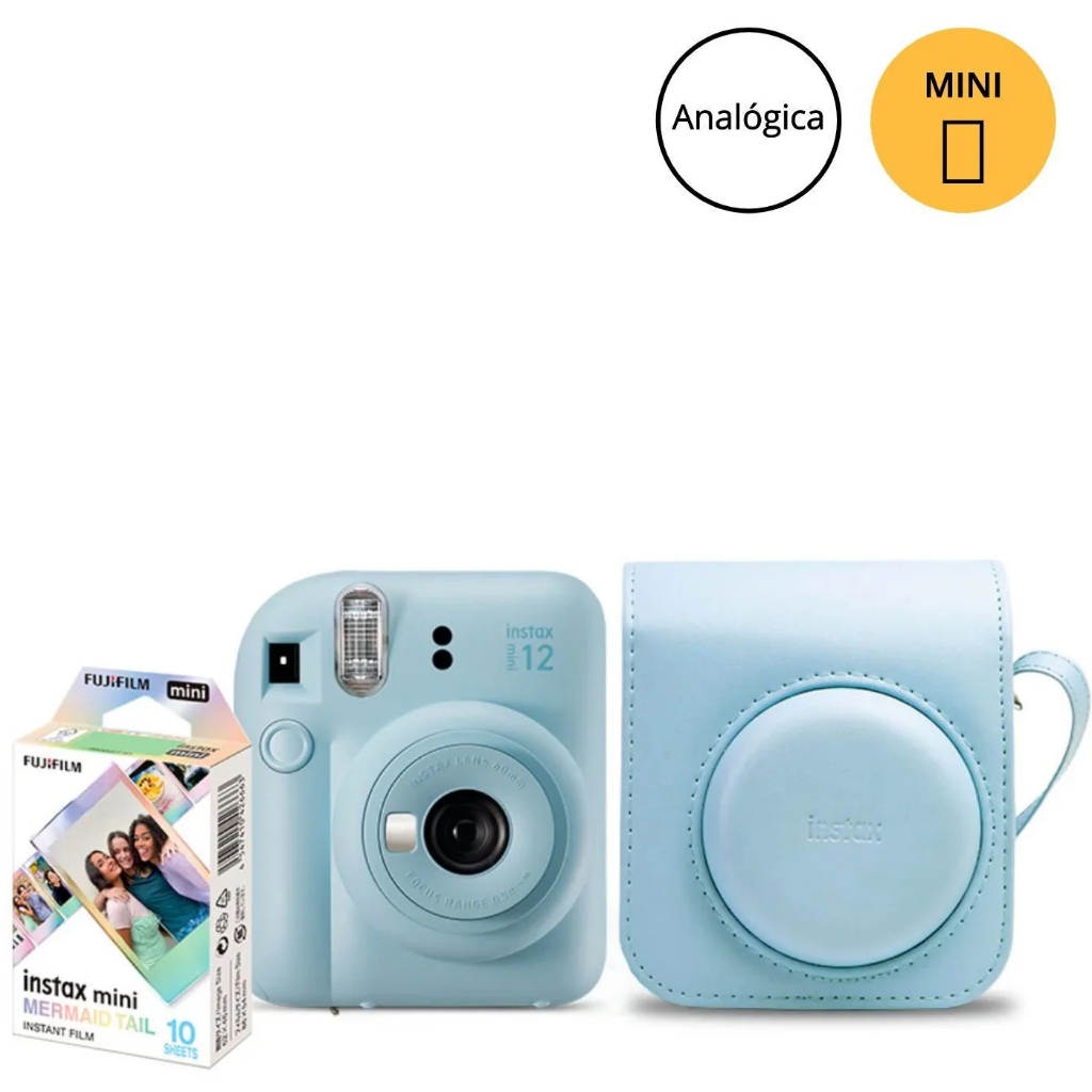 Câmera Instantânea Fujifilm instax mini 12™ + Pack 10 filmes Mermaid Tail + Bolsa