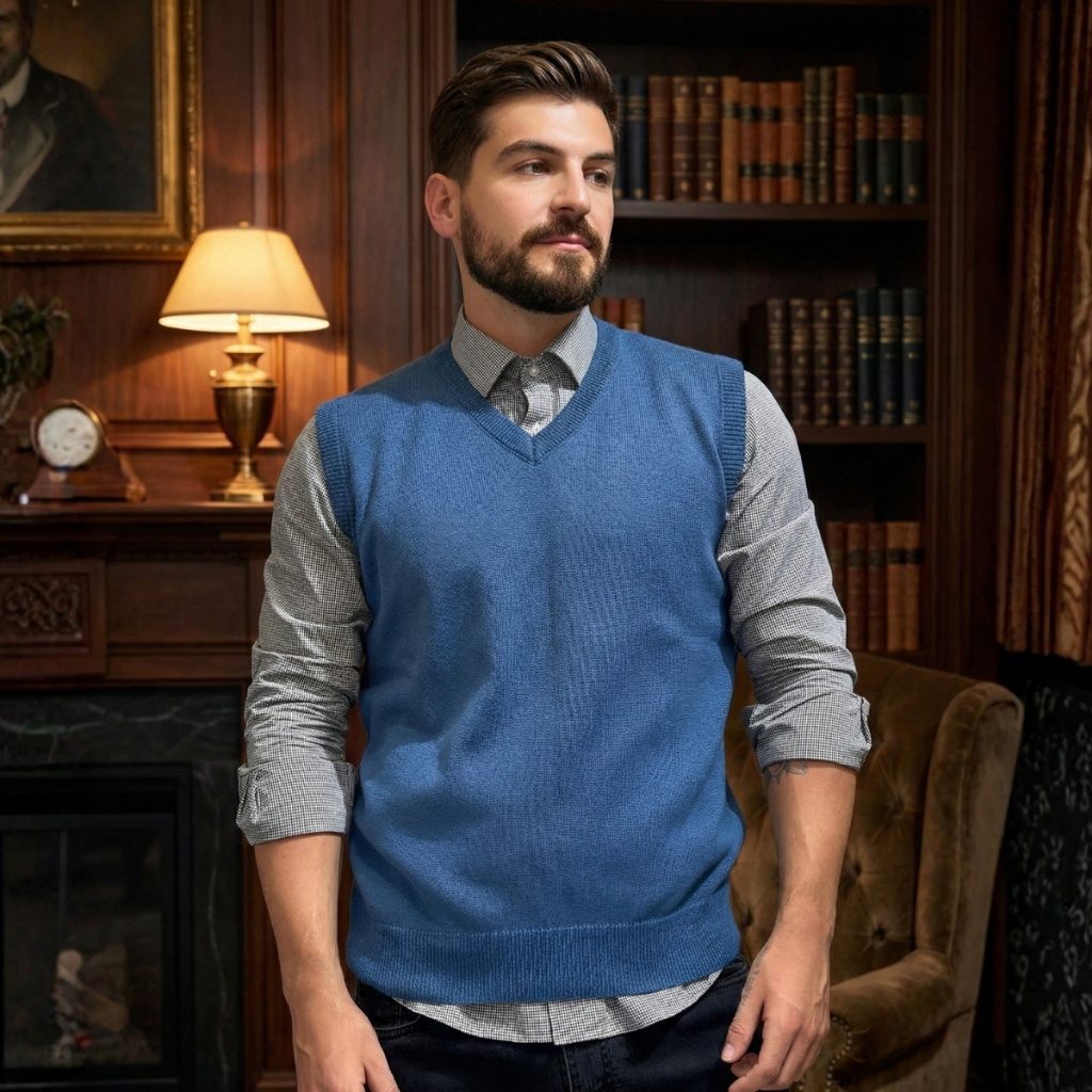 Colete Masculino em Tricot Pulôver Gola V Clássico em Oferta na Shopee