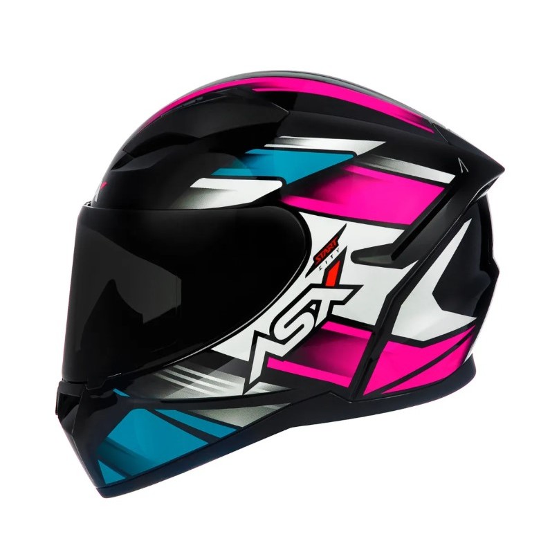 Capacete fechado ASX City Start Brilhante Preto/Turquesa/Rosa