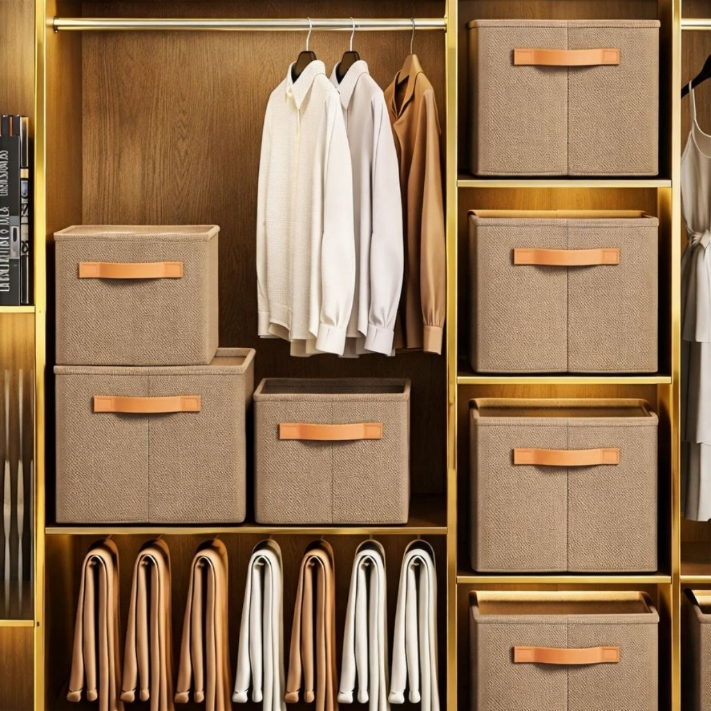 Caixa Organizadora Dobrável de Guarda-Roupa em TNT Alça Roupas Prateleiras Closets Armários em Oferta na Shopee