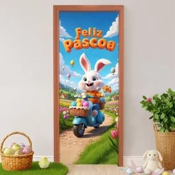 Capa de Porta Páscoa Decorativa Infantil Em Tecido Veste Fácil Sublimado 0,80x2,1m