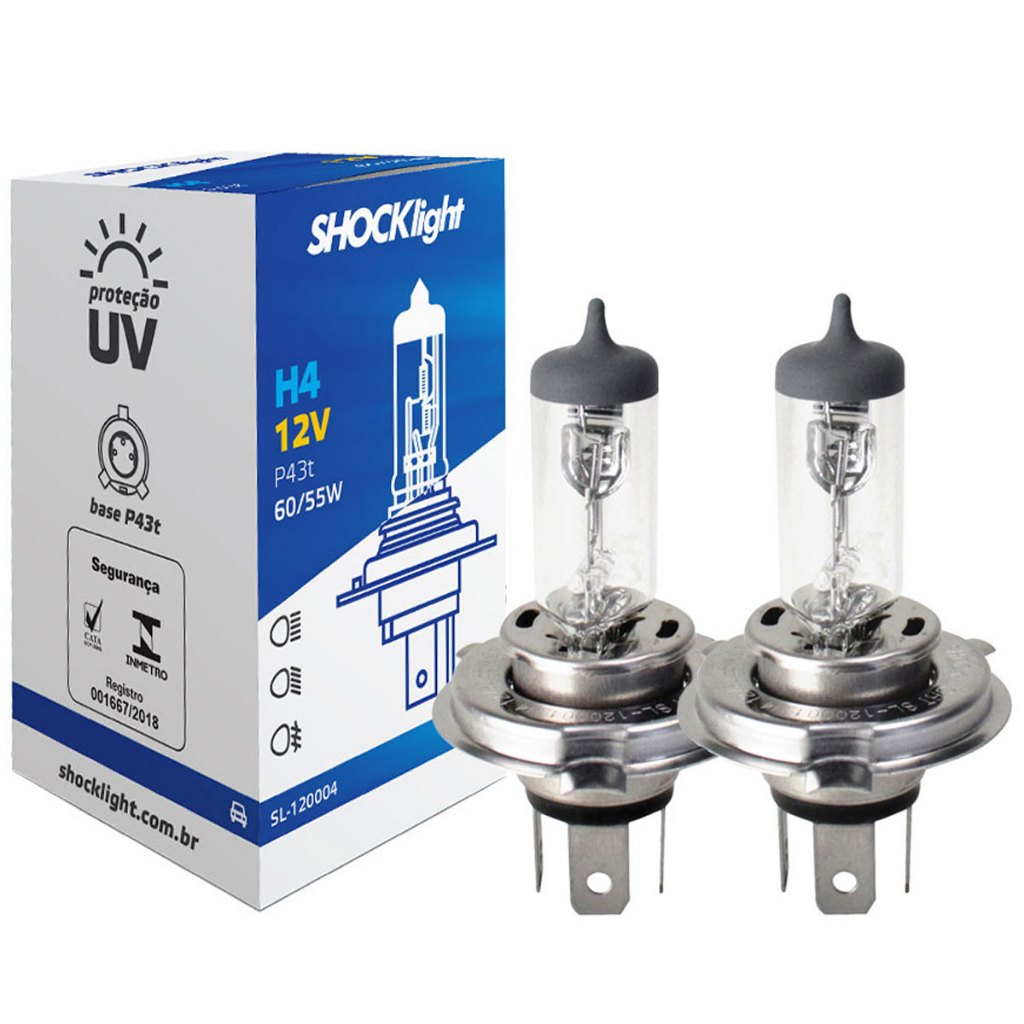 Par Lâmpada Halógena Standart Padrão Original Amarela H4 12V 60/55W P43T ShockLight