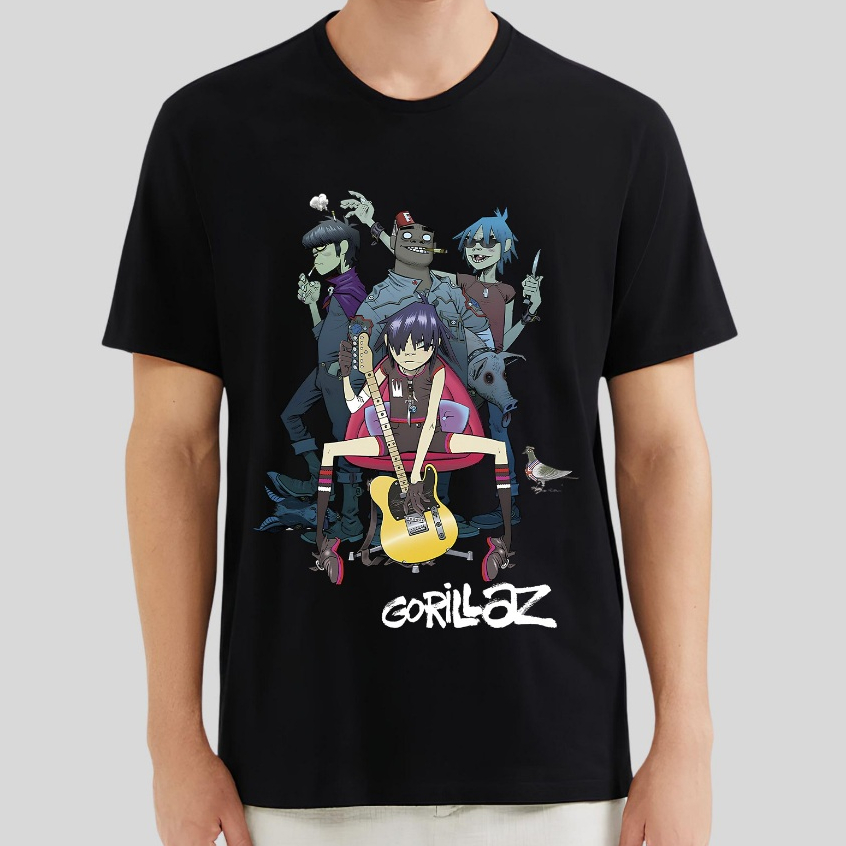 Camiseta Gorillaz Banda Hip Hop Camisa 100% Algodão Unissex Preta Estampada em Oferta na Shopee