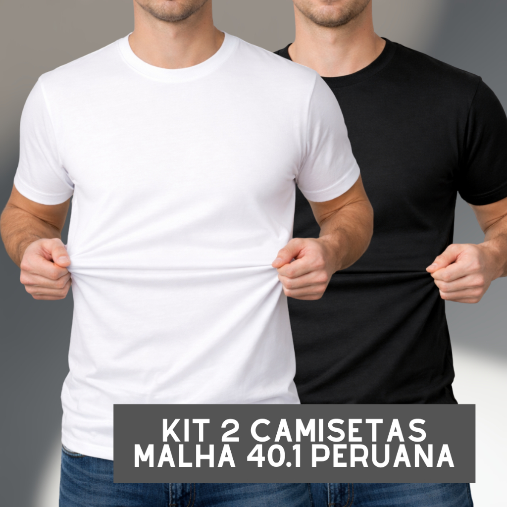 Kit 2 Camisetas Peruana Cotton 40.1 Premium 100% Algodão Elastano Masculino em Oferta na Shopee