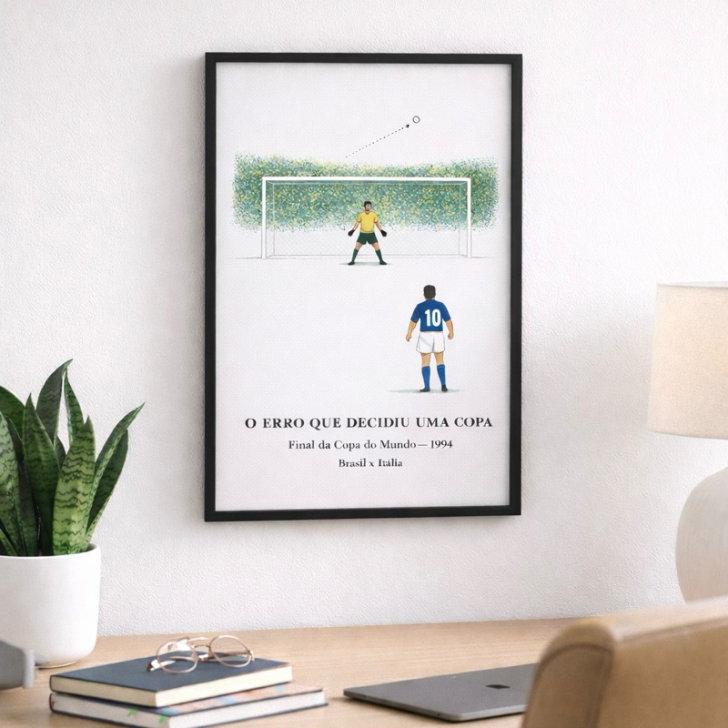Quadro Decorativo Final Copa do Mundo 1994 – O Erro Que Decidiu Uma Copa - Taffarel x Baggio