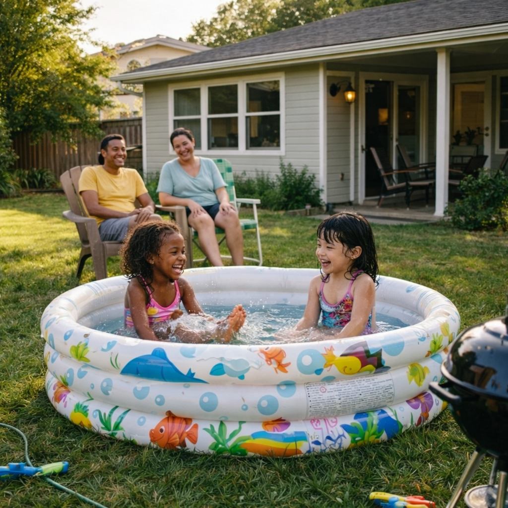 Piscina Infantil Inflável 100/180 Litros Criança Redonda Praia Pequena Bolinha Verão Água Sol Azul Pvc Anéis Picina