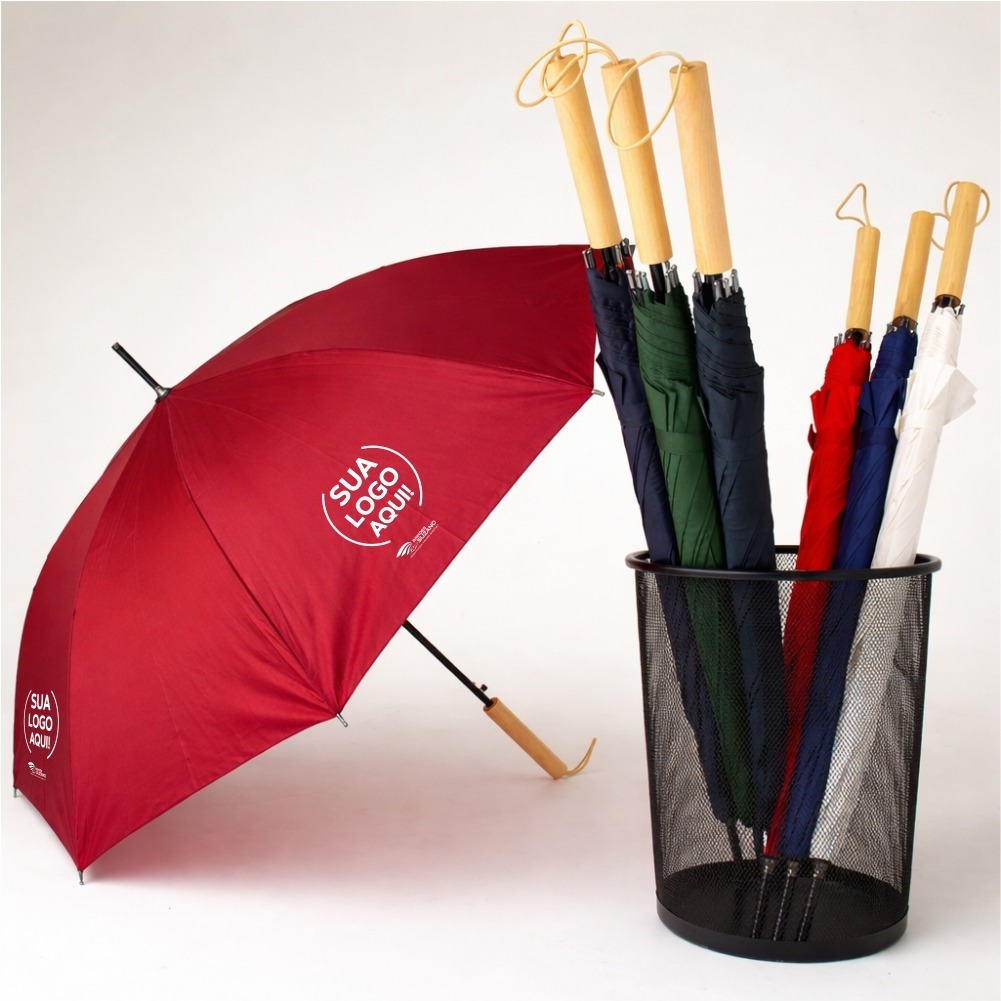 10 GUARDA-CHUVA PERSONALIZADO EMPRESARIAL CABO MADEIRA COM LOGOMARCA