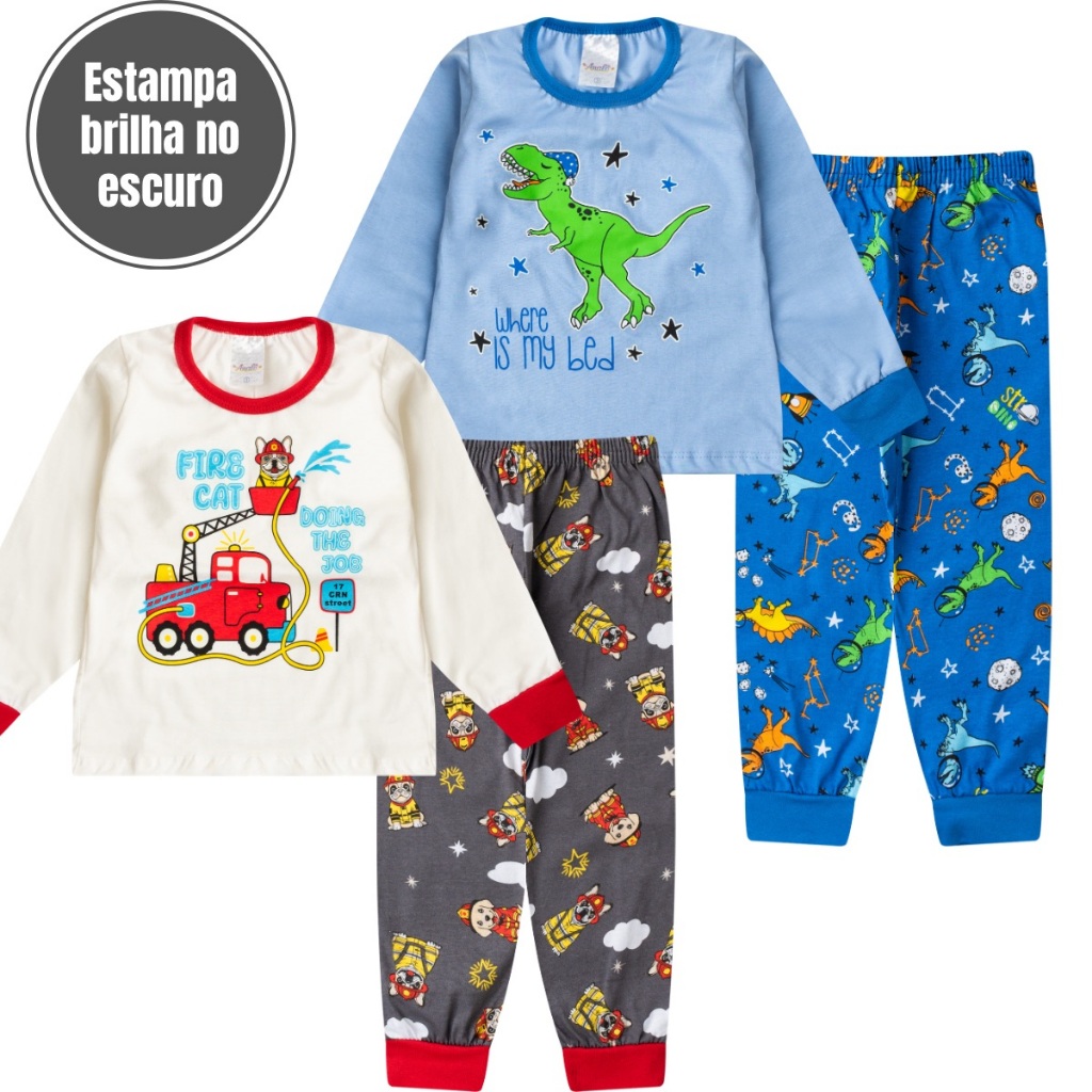 Kit 2 Conjuntos De Pijamas Infantil Para Menino 2 a 8 Anos