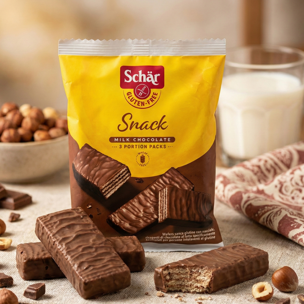 Biscoito Wafer Snack Avelã Cobertura Chocolate Sem Glúten 105g Schar em Oferta na Shopee