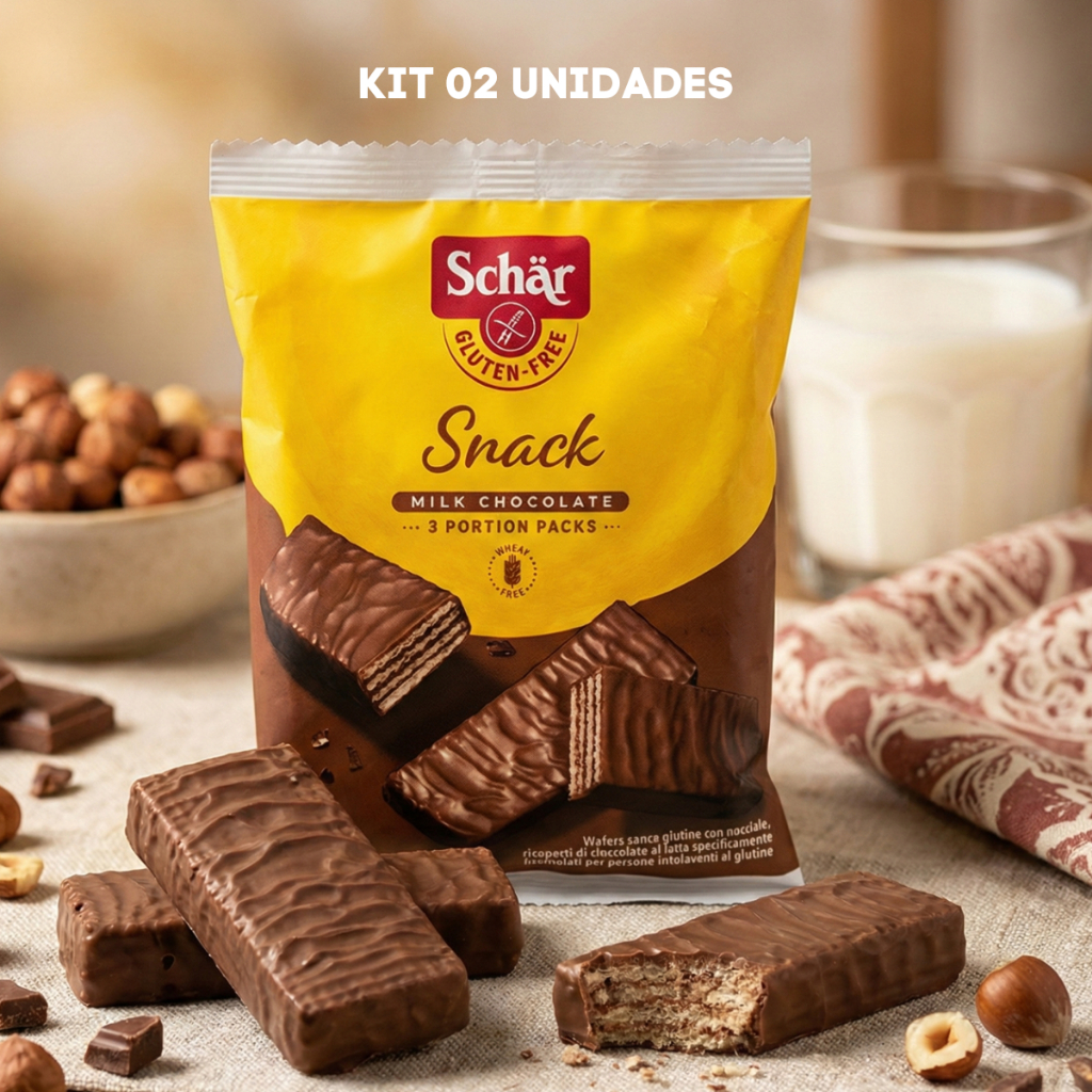 Kit 2 Biscoitos Wafer Snack Avelã Sem Glúten 105g Schar