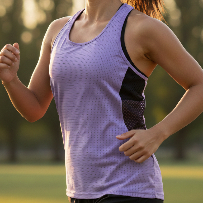 regata nadador feminina dry fit para academia cor lavanda, camiseta treino fresquinha feminina, regata corrida roxa
