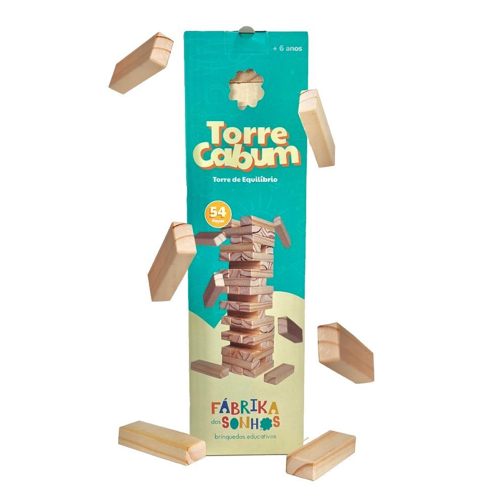 Jogo Torre do Equilíbrio Cabum | 54 Peças de Madeira para Coordenação e Estratégia | 30cm x 8cm