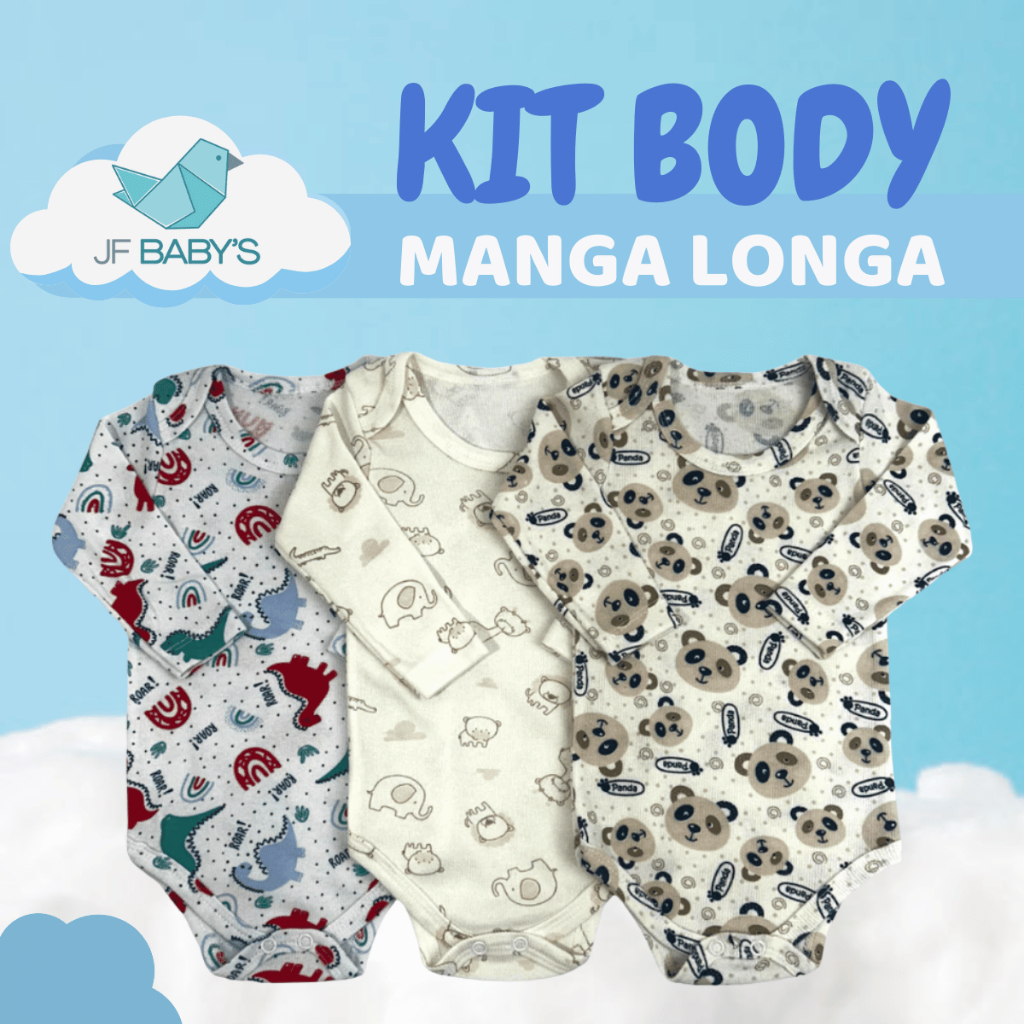 Body Manga Longa Bebê Menino Estampado Ribana Confortável Prático Dia a Dia Sortido