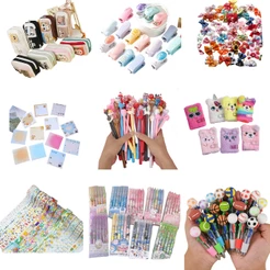 Kit Papelaria Kawaii Diversos itens Criativos Fofos Marca-texto Washi Caneta Adesivo Clipes Luxo