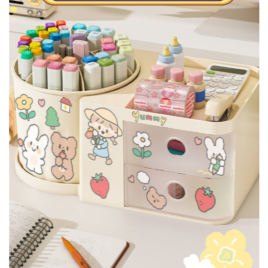 Organizador de Mesa Multiuso com Gaveta para Escritório ou Penteadeira COM 2 GAVETAS COM ADESIVO