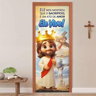 Capa para Porta Páscoa Cristã Religiosa Em Tecido Sublimado Decorativa Veste Fácil 0,80x2,10m em Oferta na Shopee