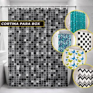 Cortina De Box Banheiro PVC Com ilhos ou Ganchos Resistente Impermeável Antimofo 1,38m X 1,98m em Oferta na Shopee