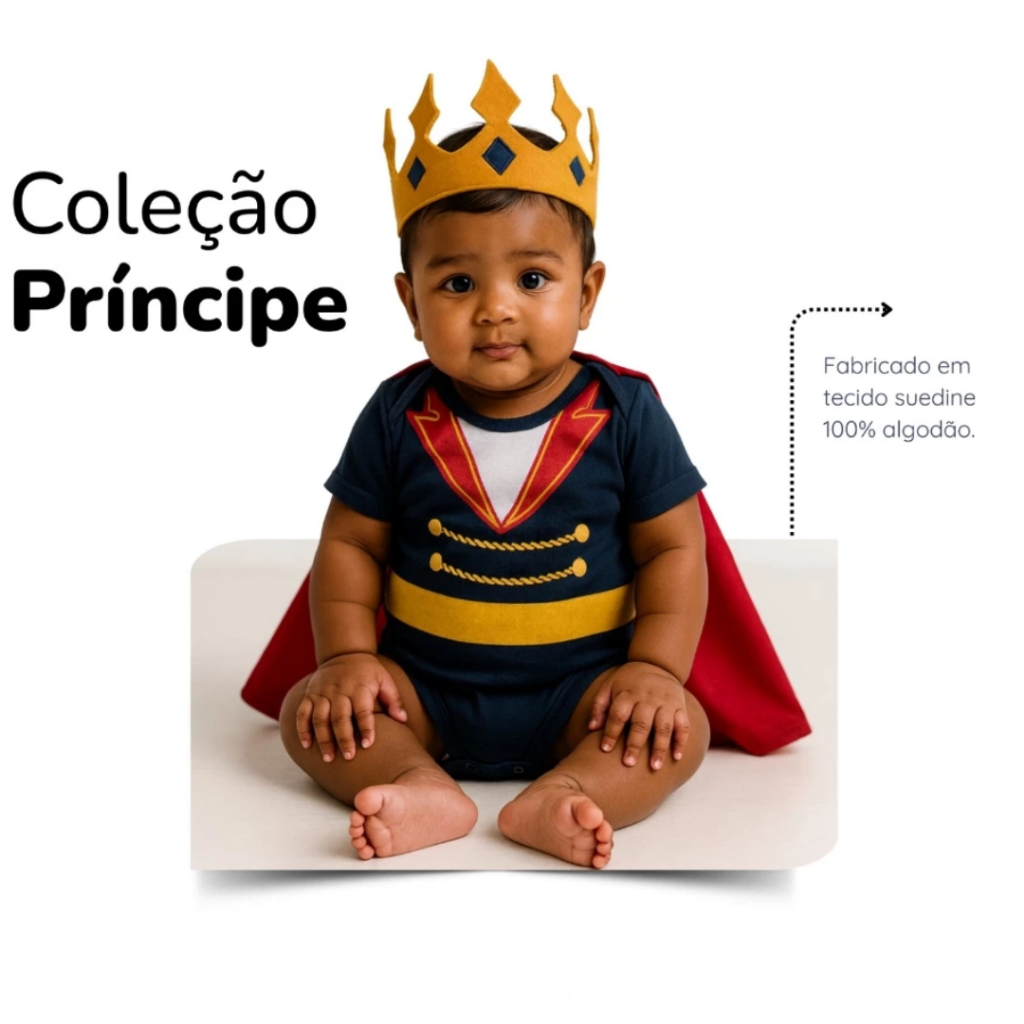 Body Bebê Infantil Mêsversário Temático Do Principe - Manga Curta, Suedine 100% Algodão em Oferta na Shopee