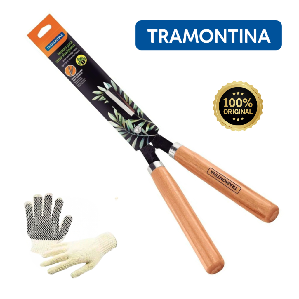 Tesoura Tesourão Poda Cerca Viva Jardim Grama Tramontina + Luvas ideal p/ deixar Arbustos Grama com acabamento perfeitos