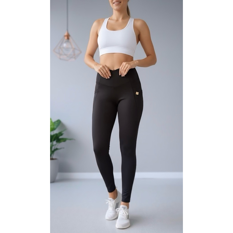Calça Legging Preta Feminina Cintura Alta Modeladora Confortável Academia Casual Zero Transparência forrada