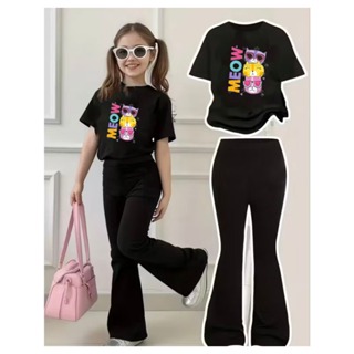 Conjunto Menina Feminino Calça Flare Moletom e Camiseta Basica Dia a Dia Volta as Aulas em Oferta na Shopee