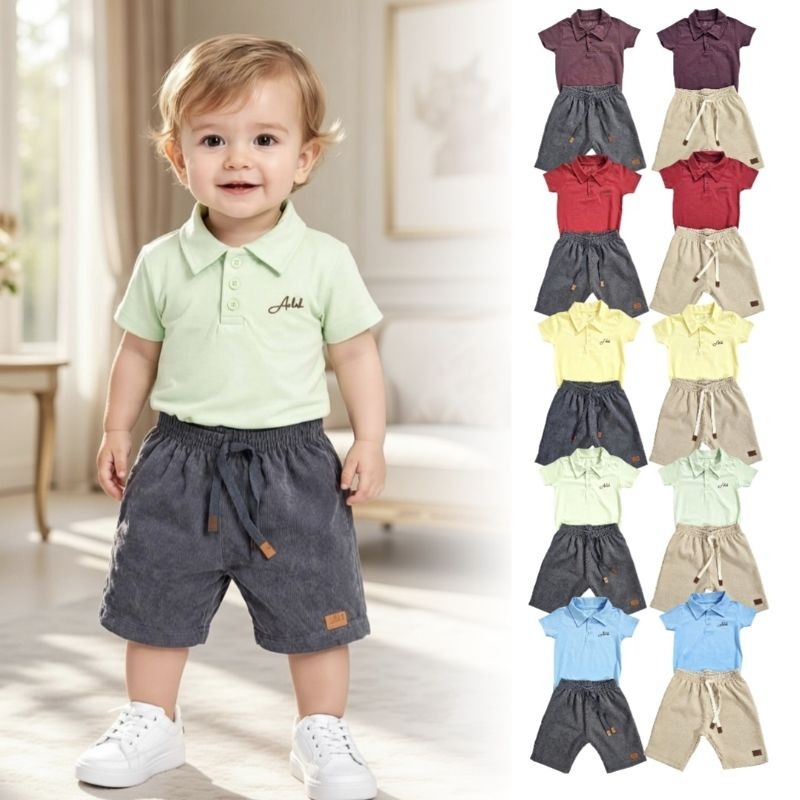Conjunto Bermuda e Camisa Gola Polo Bebê Menino em Oferta na Shopee
