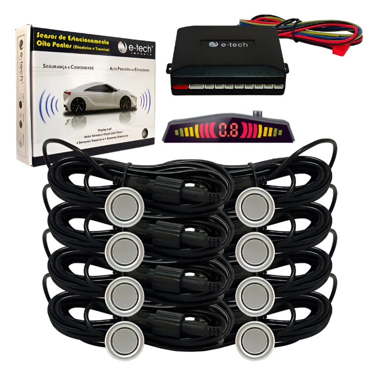 Sensor De Re  8 Pontos Estacionamento Automotivo Dianteiro E Traseiro em Oferta na Shopee
