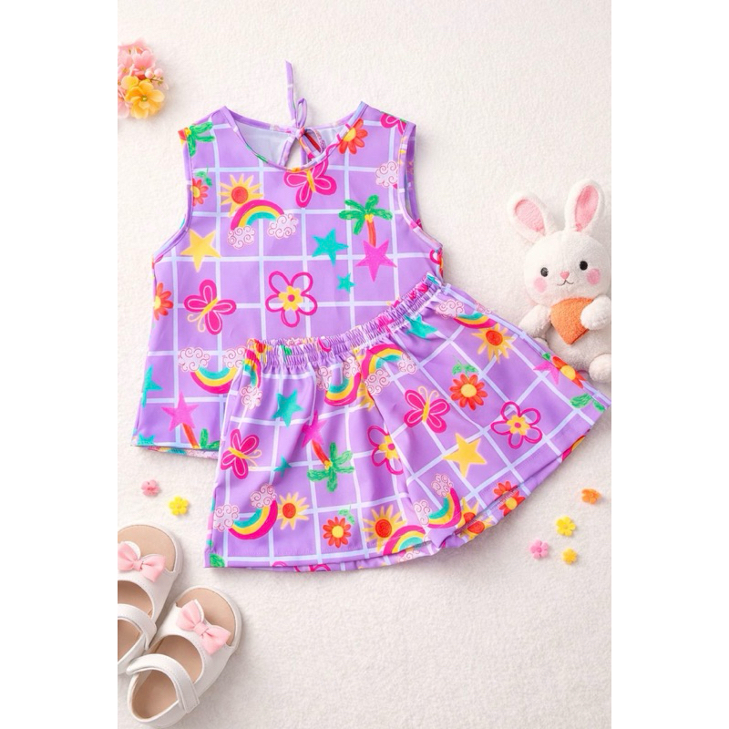 CONJUNTO TACTEL BÁSICO INFANTIL FEMININO BLUSA+SHORT ESTAMPADO