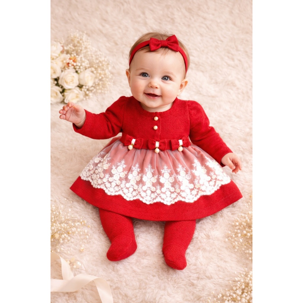 Saída De Maternidade Conjunto 3 Peças Menina Vestido em Tricô com Renda para Recém Nascido em Oferta na Shopee