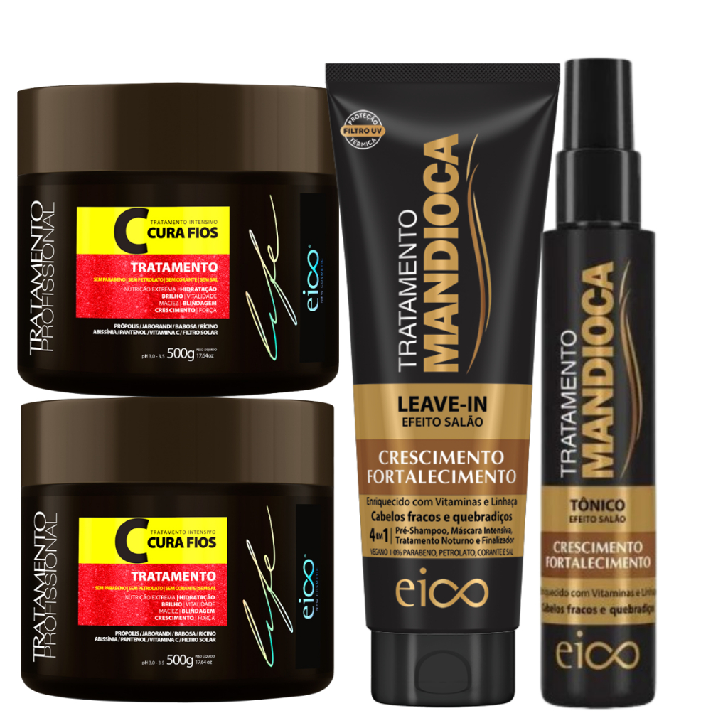 Eico Cura Fios Máscara Nutrição 1Kg Leave-in Protetor Térmico Mandioca e Tônico Capilar Crescimento 120ml em Oferta na Shopee